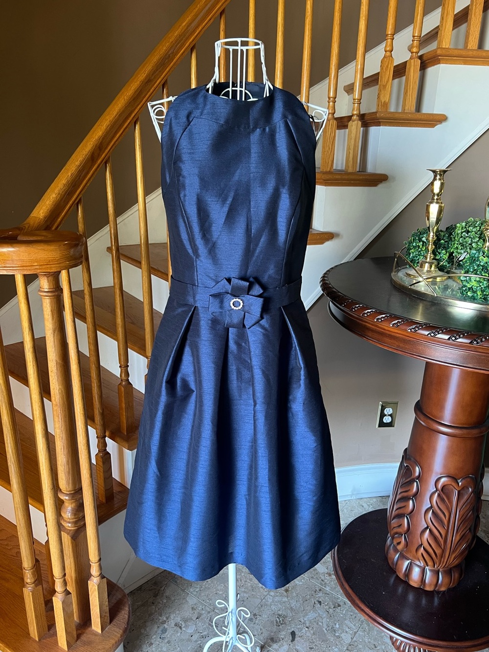Alfred Sung Navy Midnight Flower Mini Cocktail Dress Wedding Semi Formal Sz 6